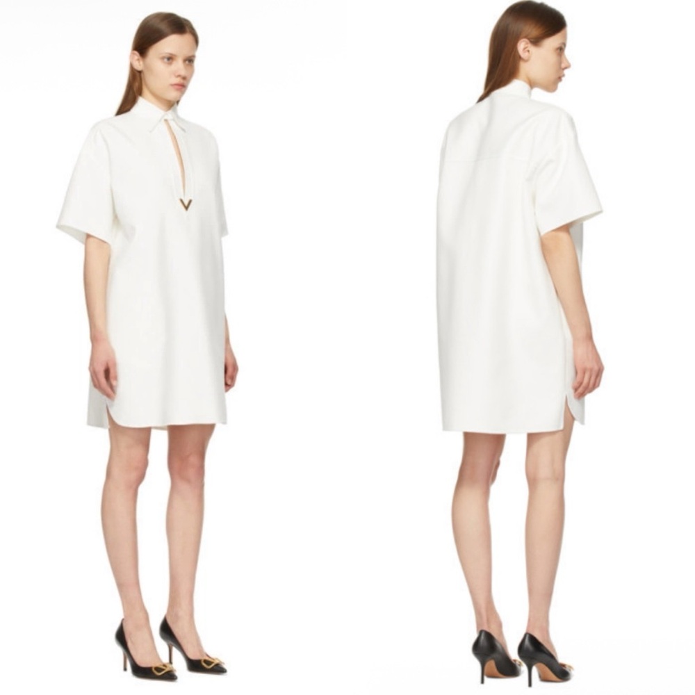 Valentino | White Gabardine VGold Short Sleeve Dress, EU 44